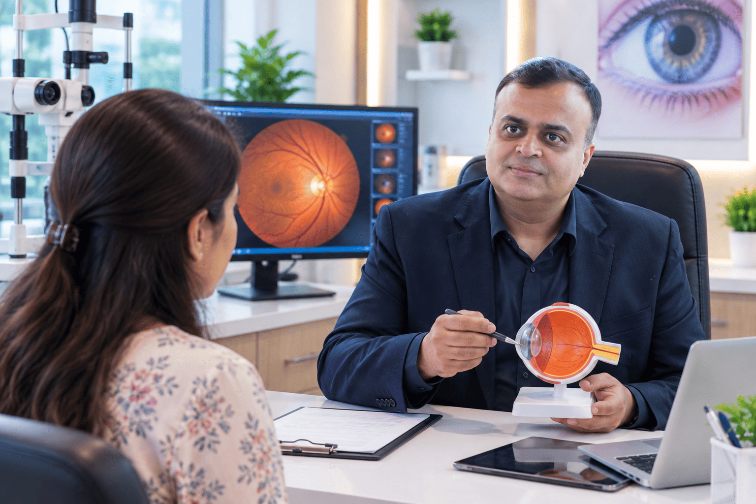 Ophthalmologist doctor consultation and diagnostic review